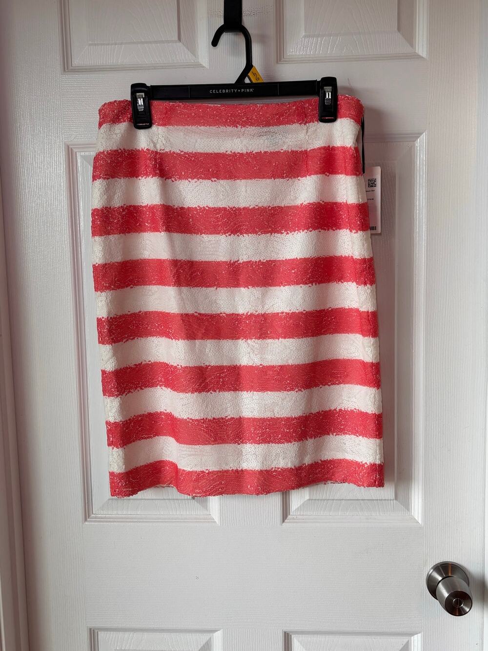 Worth New York Sequin Striped Pencil Skirt Coral White Size 6 NWT $378